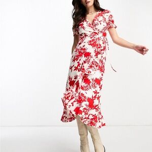 New ~ & Other Stories linen wrap midaxi dress in red floral Size 12